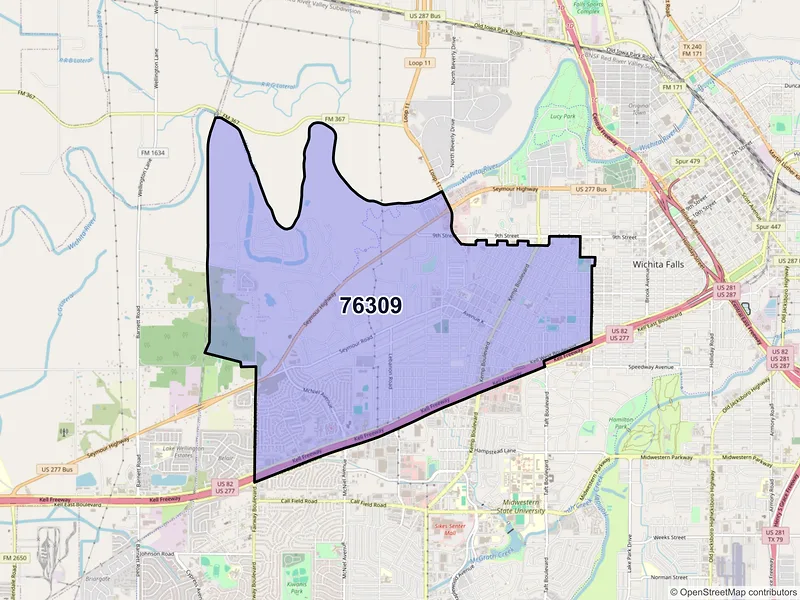 Map of ZIP Code 76309 — Wichita Falls, TX