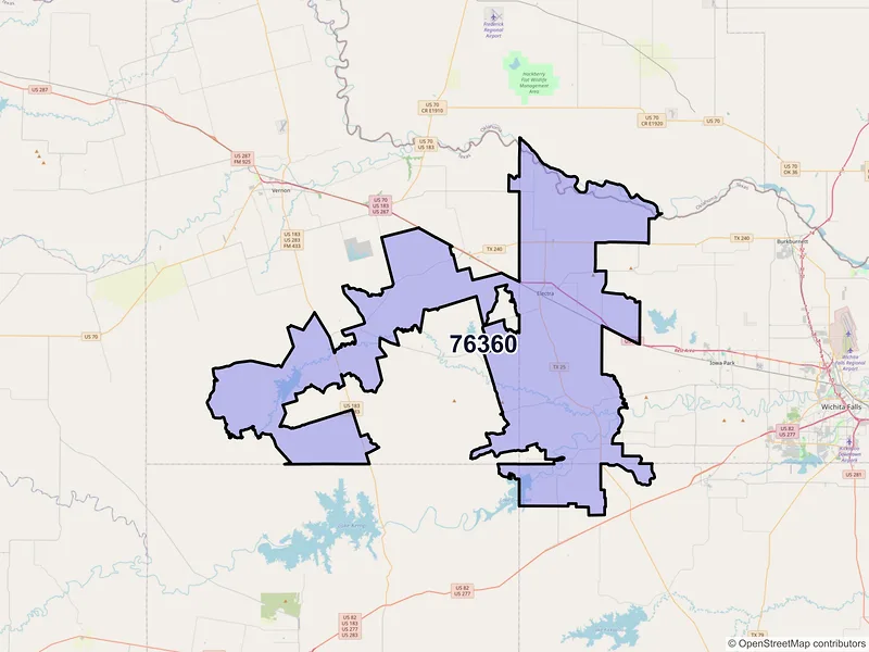 Map of ZIP Code 76360 — Electra, TX