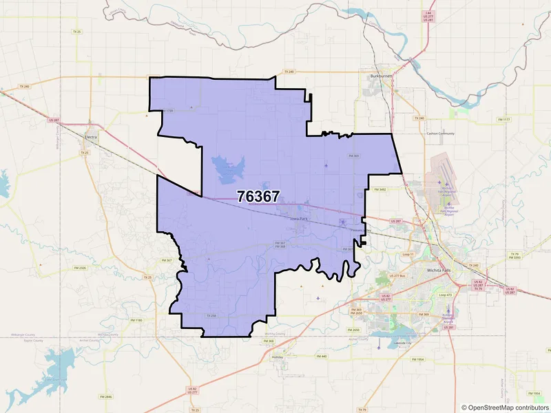 Map of ZIP Code 76367 — Iowa Park, TX
