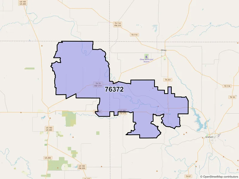 Map of Newcastle, Texas and ZIP codes