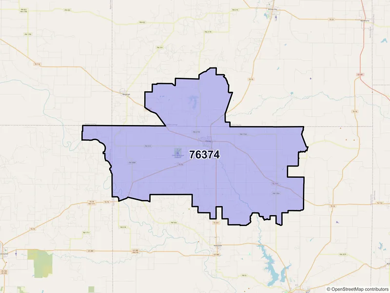 Map of ZIP Code 76374 — Olney, TX