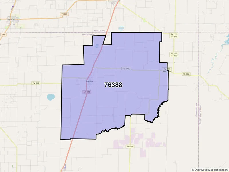 Map of ZIP Code 76388 — Weinert, TX