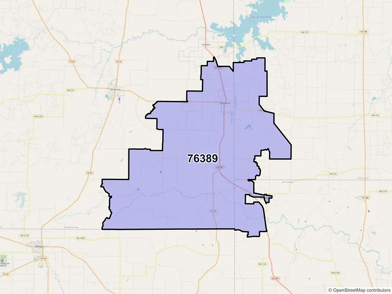 Map of ZIP Code 76389 — Windthorst, TX