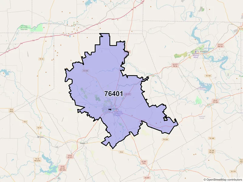 Map of ZIP Code 76401 — Stephenville, TX