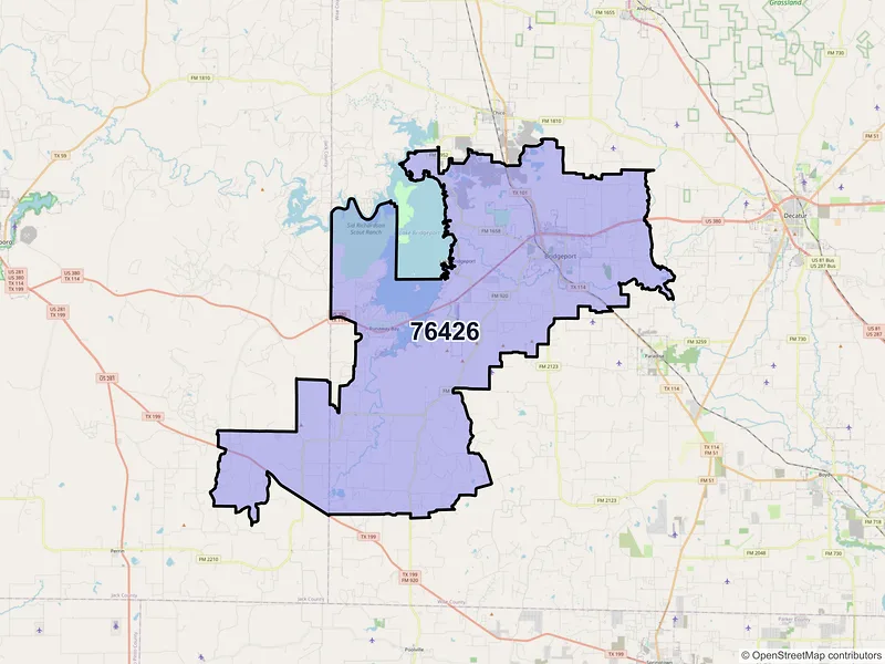 Map of ZIP Code 76426 — Bridgeport, TX