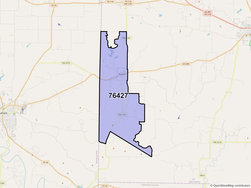 Map of ZIP Code 76427 — Bryson, TX