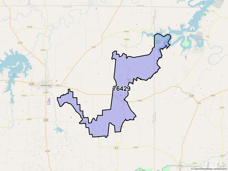 Map of ZIP Code 76429 — Caddo, TX