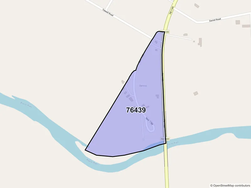 Map of Dennis, Texas and ZIP codes