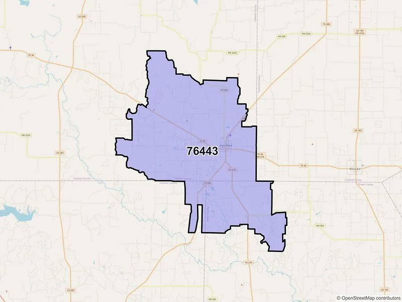 Map of ZIP Code 76443 — Cross Plains, TX