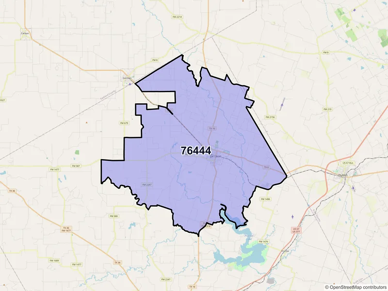 Map of ZIP Code 76444 — De Leon, TX