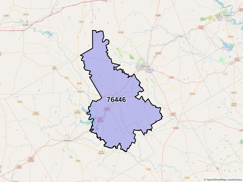 Map of Dublin, Texas and ZIP codes