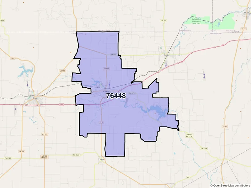 Map of Eastland, Texas and ZIP codes