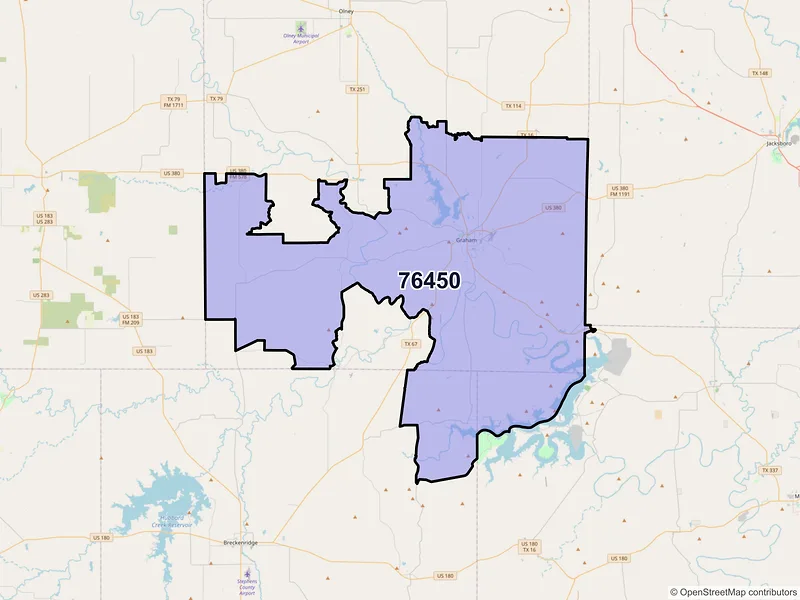 Map of Graham, Texas and ZIP codes