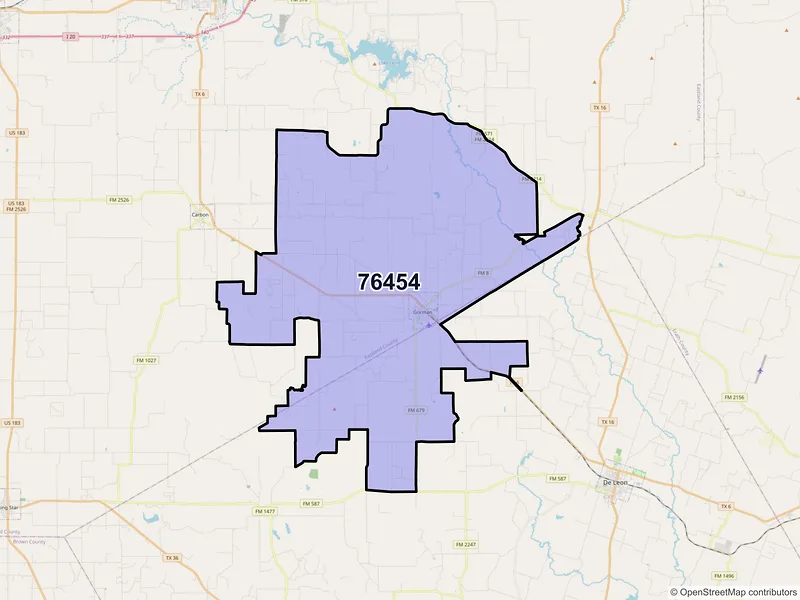 Map of ZIP Code 76454 — Gorman, TX