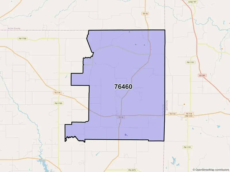 Map of ZIP Code 76460 — Loving, TX