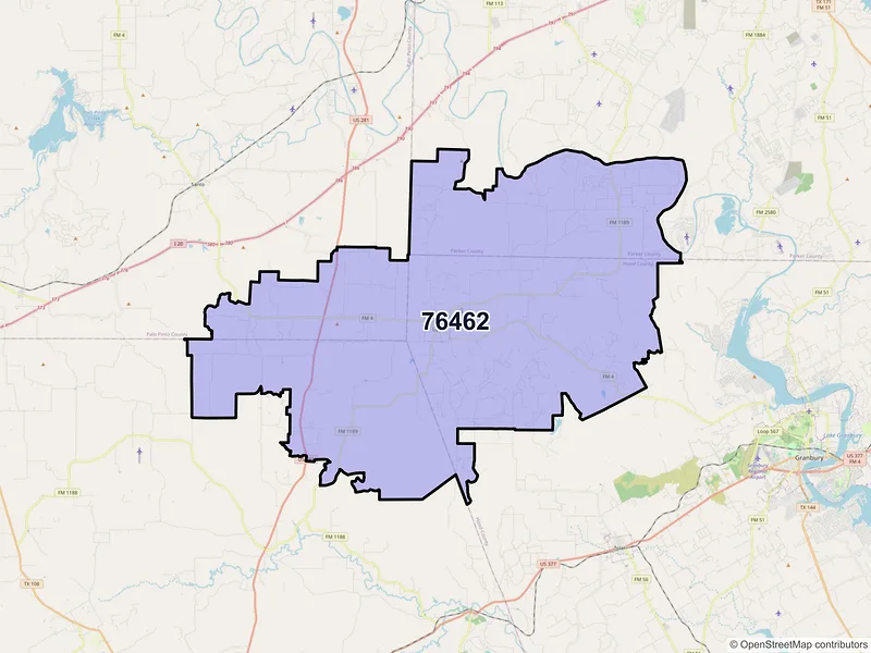 Map of ZIP Code 76462 — Lipan, TX