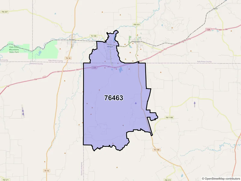 Map of ZIP Code 76463 — Mingus, TX