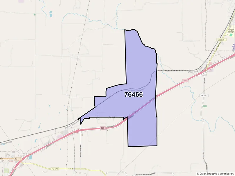 Map of Olden, Texas and ZIP codes