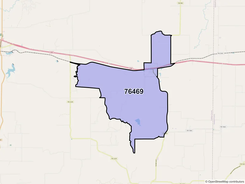 Map of Putnam, Texas and ZIP codes