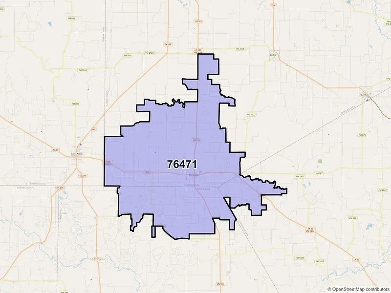 Map of Rising Star, Texas and ZIP codes
