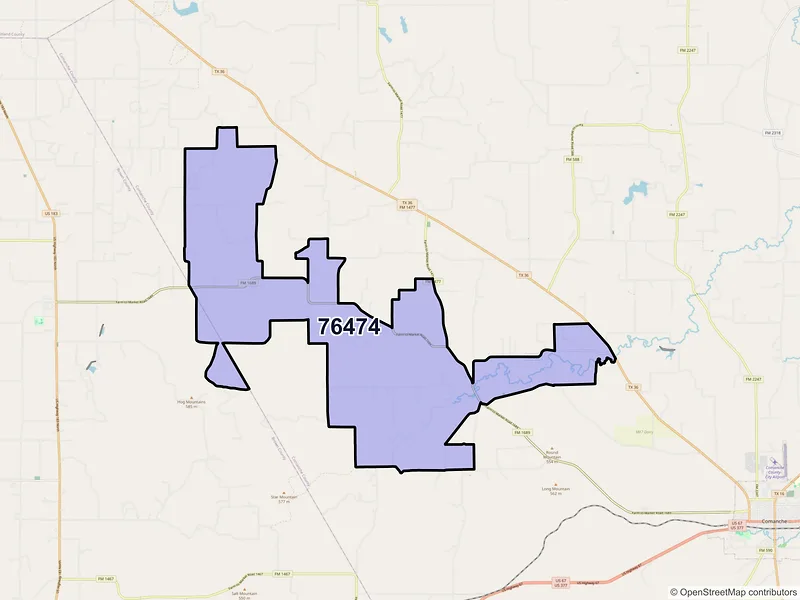 Map of ZIP Code 76474 — Sidney, TX