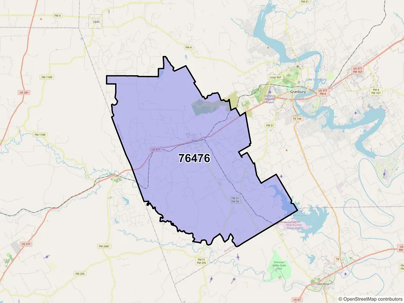 Map of ZIP Code 76476 — Tolar, TX