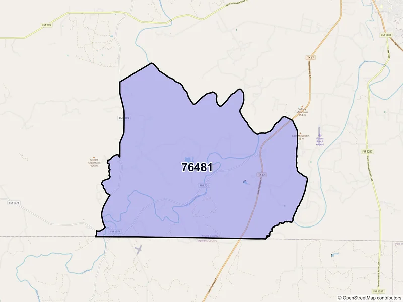 Map of ZIP Code 76481 — South Bend, TX