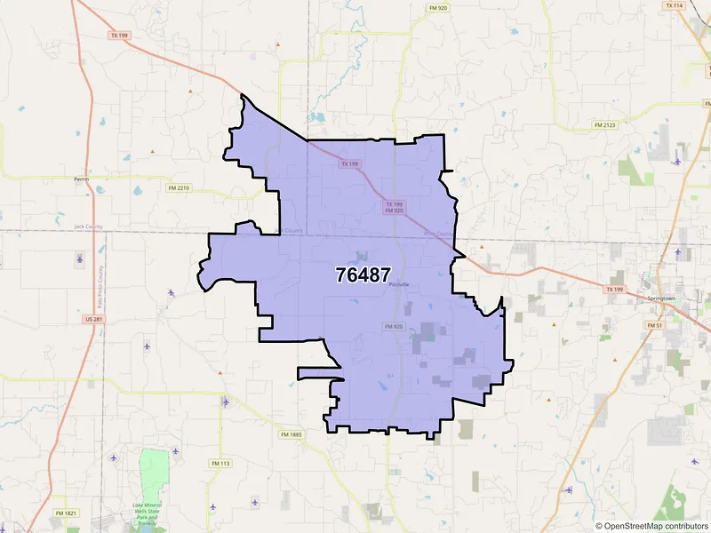 Map of ZIP Code 76487 — Poolville, TX