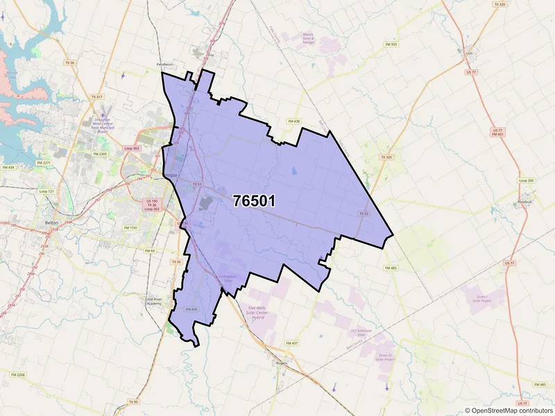 Map of ZIP Code 76501 — Temple, TX