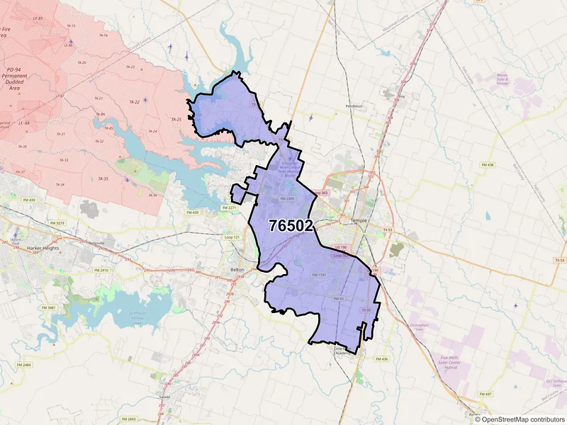 Map of ZIP Code 76502 — Temple, TX