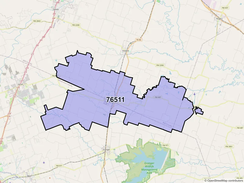 Map of ZIP Code 76511 — Bartlett, TX