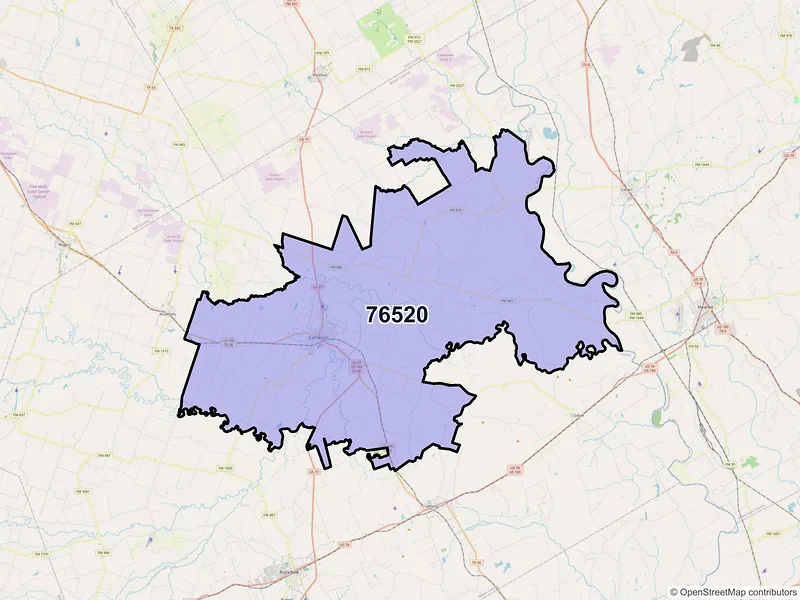 Map of ZIP Code 76520 — Cameron, TX