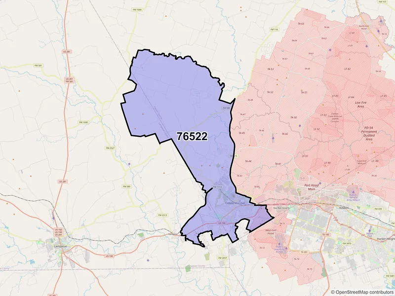 Map of ZIP Code 76522 — Copperas Cove, TX