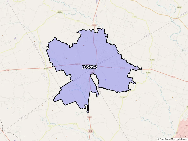 Map of ZIP Code 76525 — Evant, TX