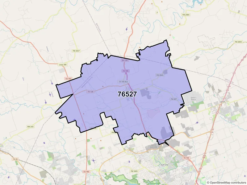 Map of Florence, Texas and ZIP codes