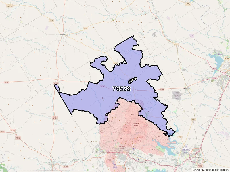 Map of ZIP Code 76528 — Gatesville, TX