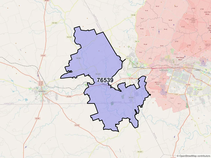 Map of ZIP Code 76539 — Kempner, TX