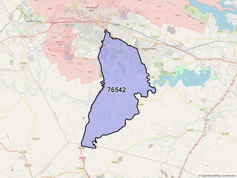 Map of ZIP Code 76542 — Killeen, TX