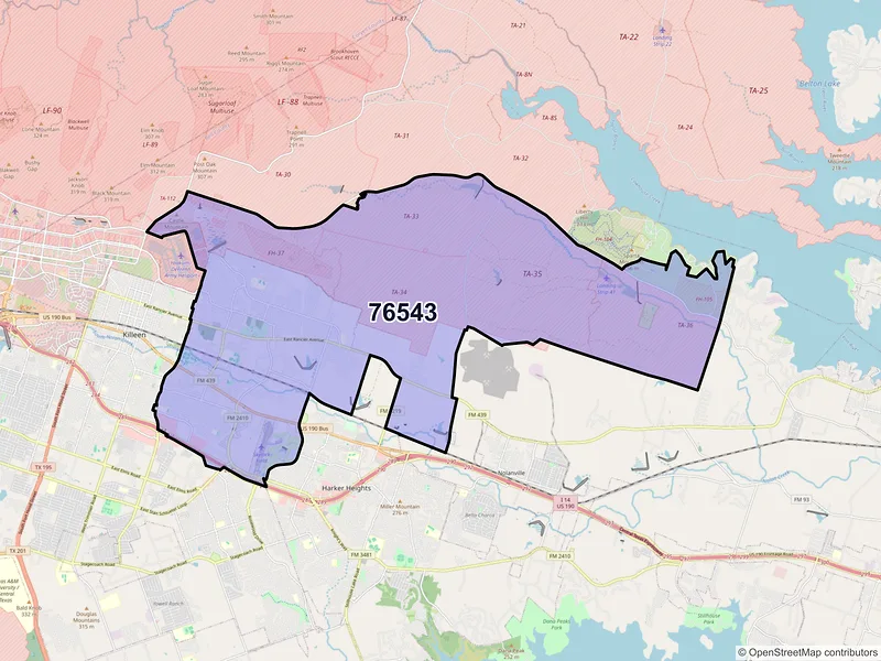 Map of ZIP Code 76543 — Killeen, TX