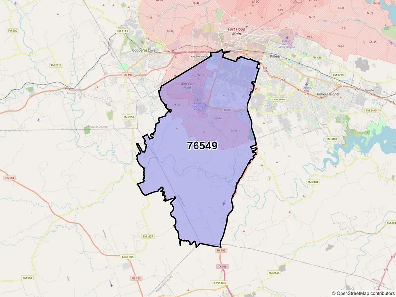 Map of ZIP Code 76549 — Killeen, TX