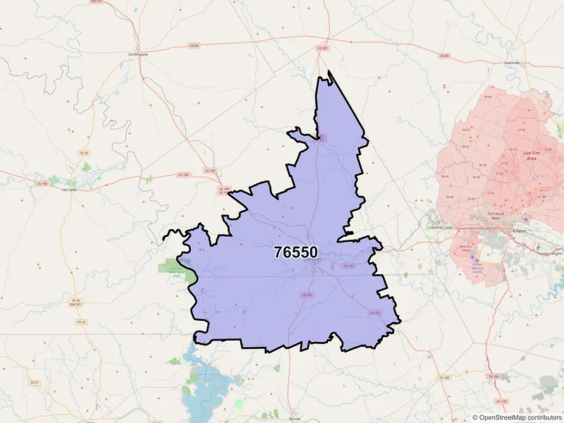 Map of ZIP Code 76550 — Lampasas, TX
