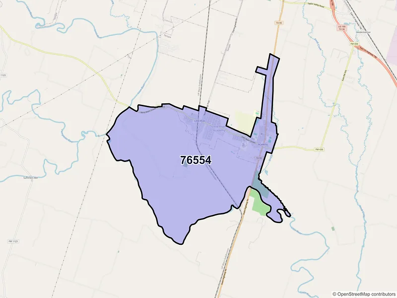 Map of ZIP Code 76554 — Little River Academy, TX