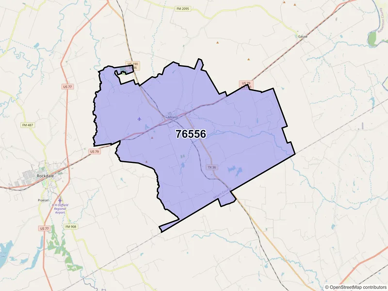 Map of Milano, Texas and ZIP codes