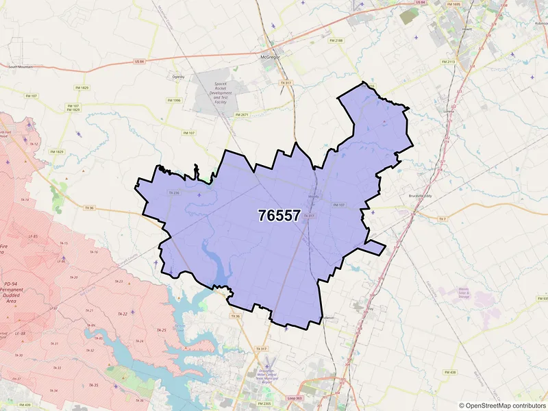 Map of ZIP Code 76557 — Moody, TX