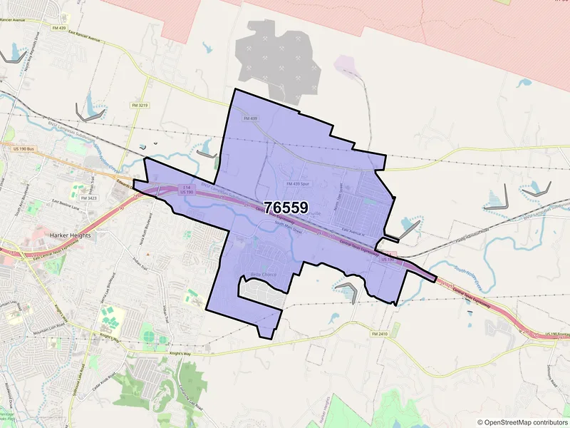 Map of Nolanville, Texas and ZIP codes