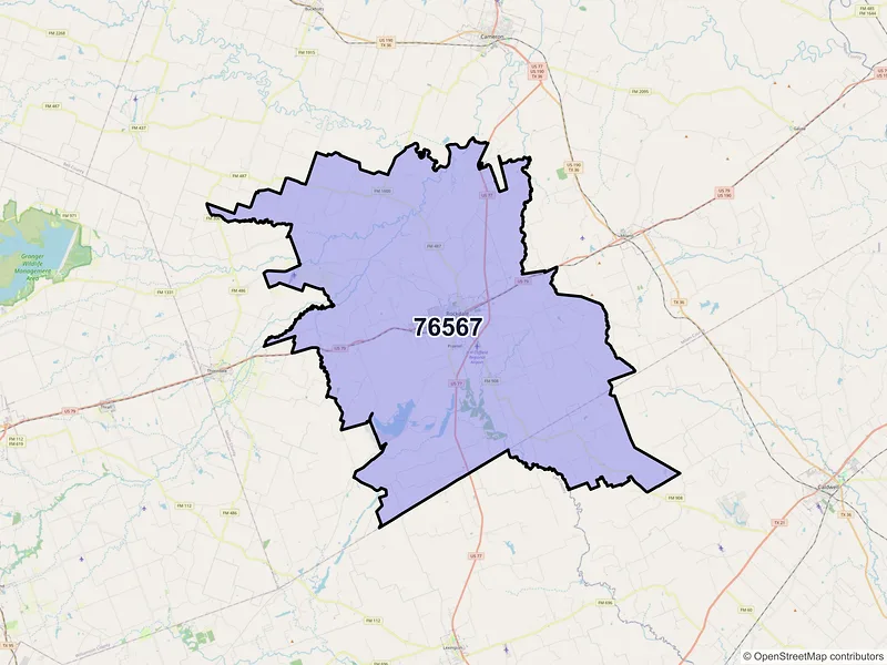 Map of ZIP Code 76567 — Rockdale, TX
