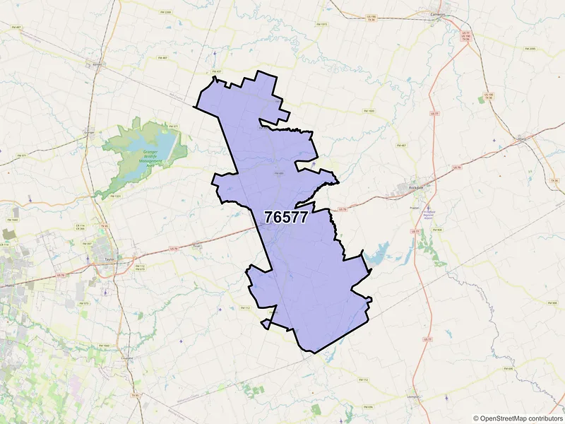 Map of ZIP Code 76577 — Thorndale, TX