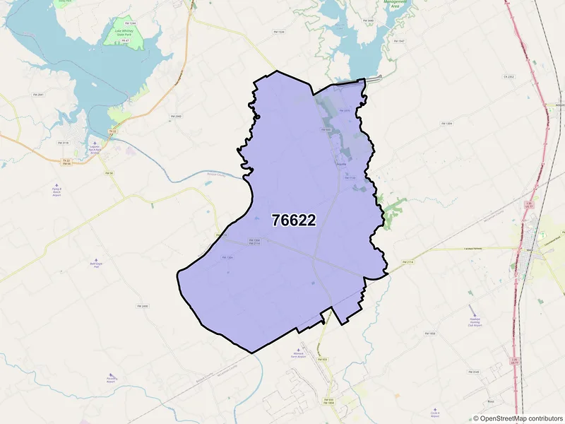 Map of Aquilla, Texas and ZIP codes