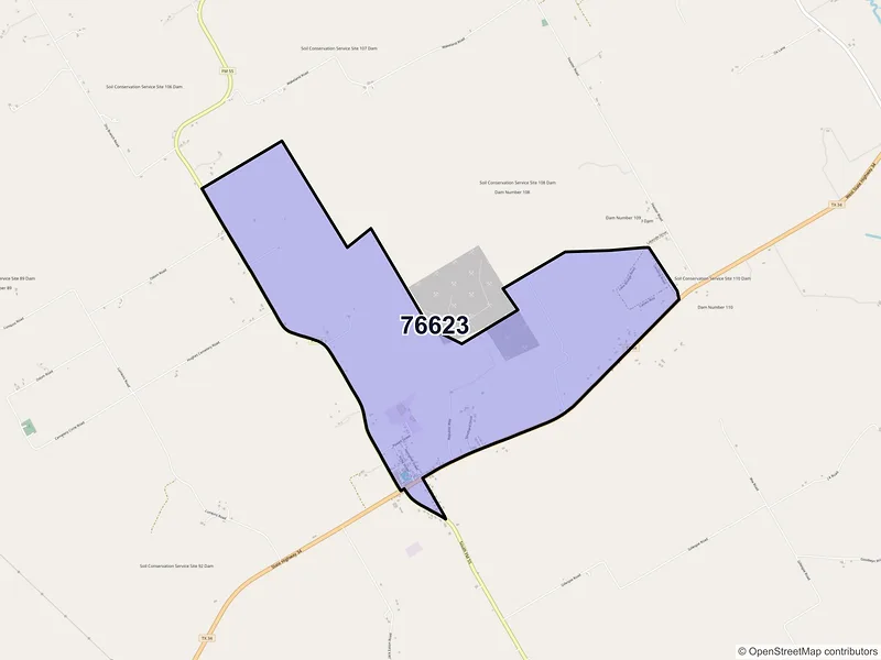 Map of Avalon, Texas and ZIP codes