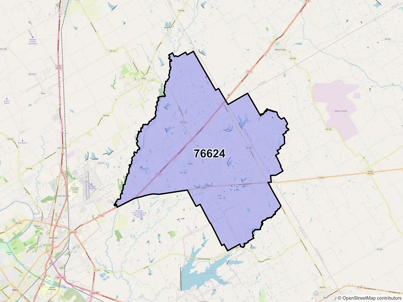 Map of Axtell, Texas and ZIP codes